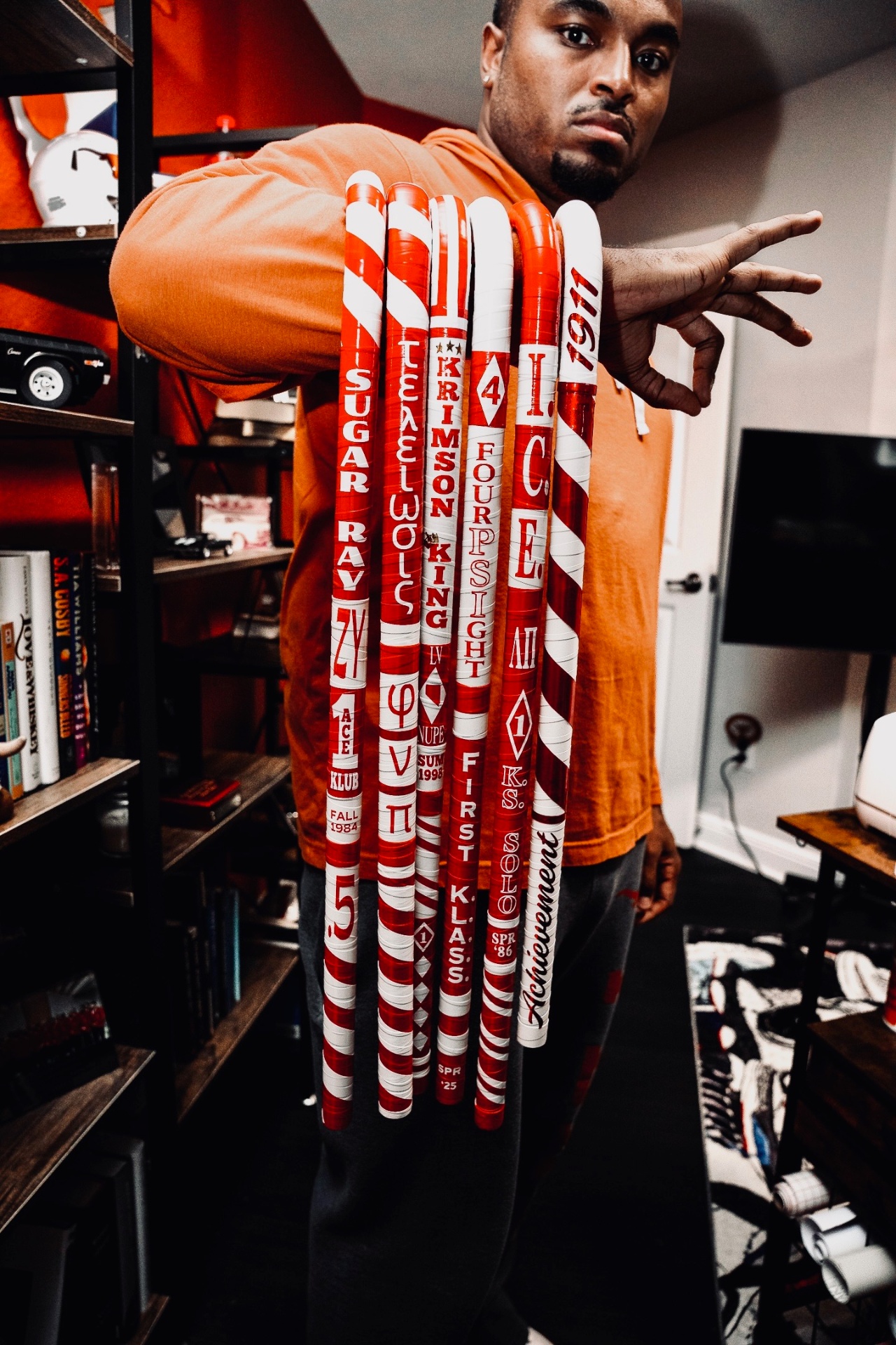 Six finished canes held together in studio